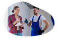 A small business owner reviewing a business proposal from a repair company