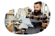A small business owner reviewing the details of their newly issued commercial package policy