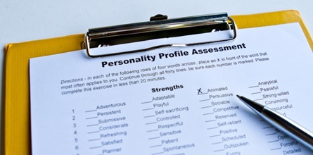 A personality profile assessment for employment on a clipboard.