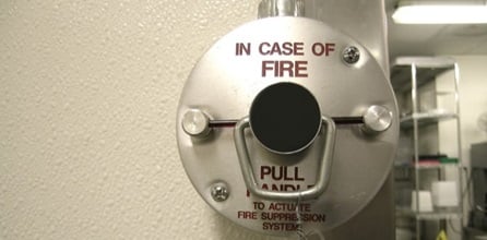 A fire suppression system inside a restaurant.