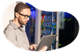 A penetration tester working in a client's server room.