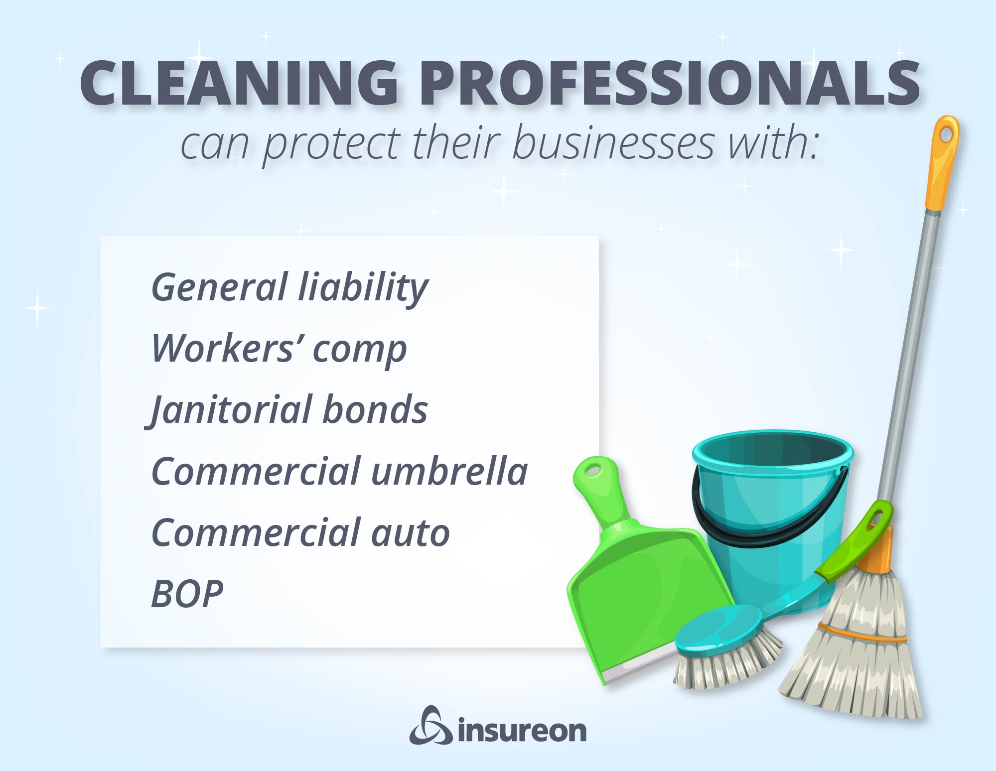 Recommended insurance policies for cleaning service businesses graphic. Recommended insurance policies for cleaning service businesses graphic.