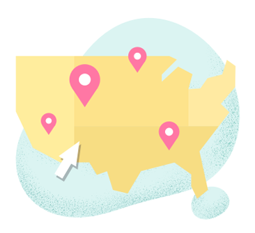 Arrow pointing to region of United States