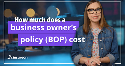 Person standing next to the words "How much does a business owner's policy (BOP) cost"