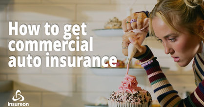 A baker decorating next to the words "How to get commercial auto insurance"