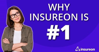 Insurance agent standing next to the words "Why Insureon is #1"